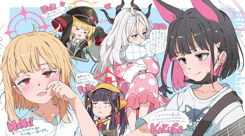 hina, momoi, ibuki, fuuka, and kazusa (blue archive) drawn by gomennasai