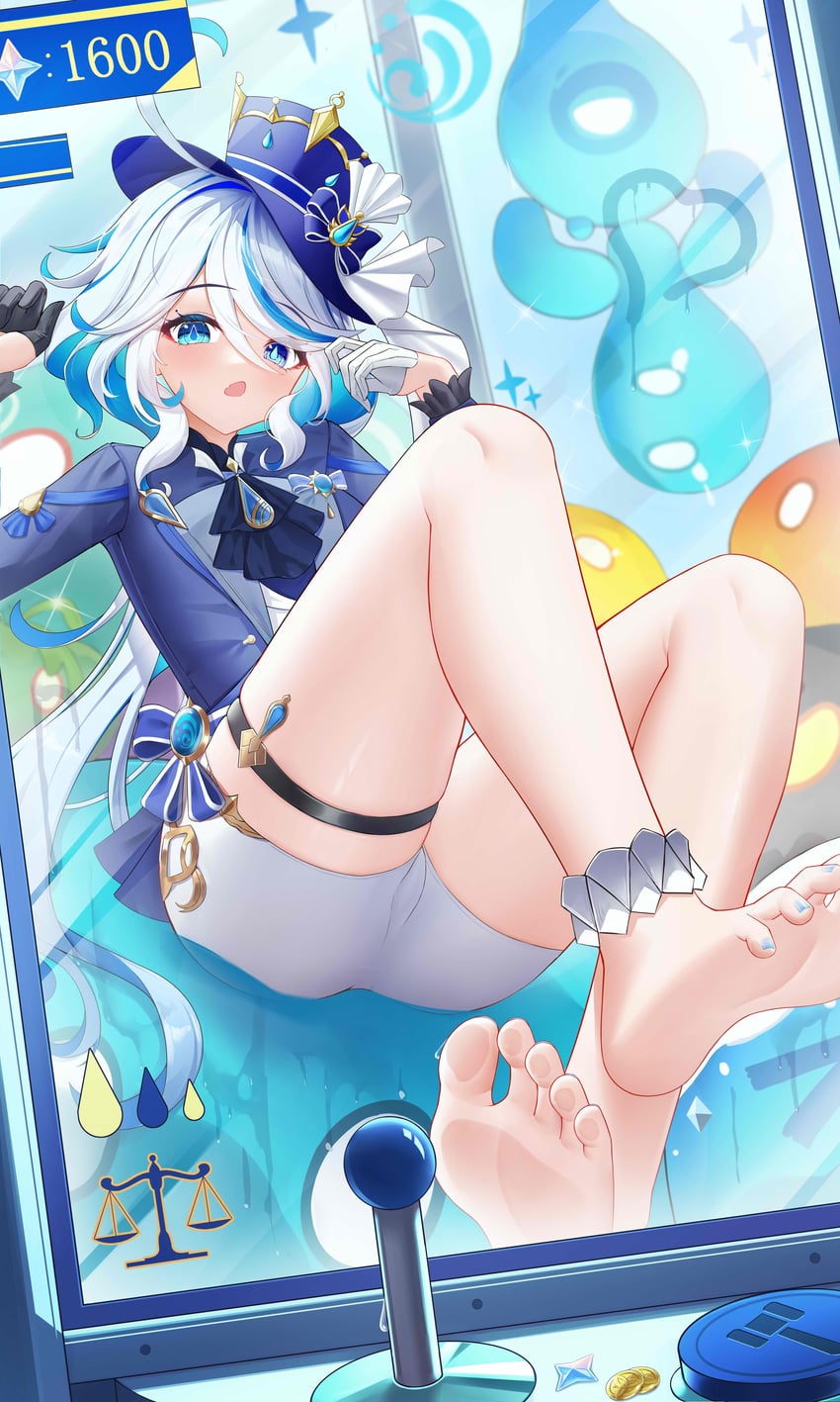 furina, slime, hydro slime, and hydro eidolon (genshin impact) drawn by jndfh