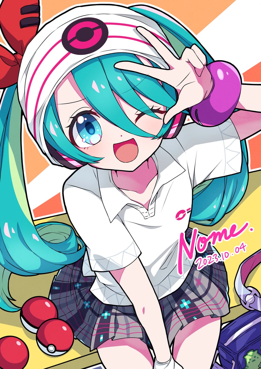 hatsune miku and psychic miku (pokemon and 2 more) drawn by shiino_nome