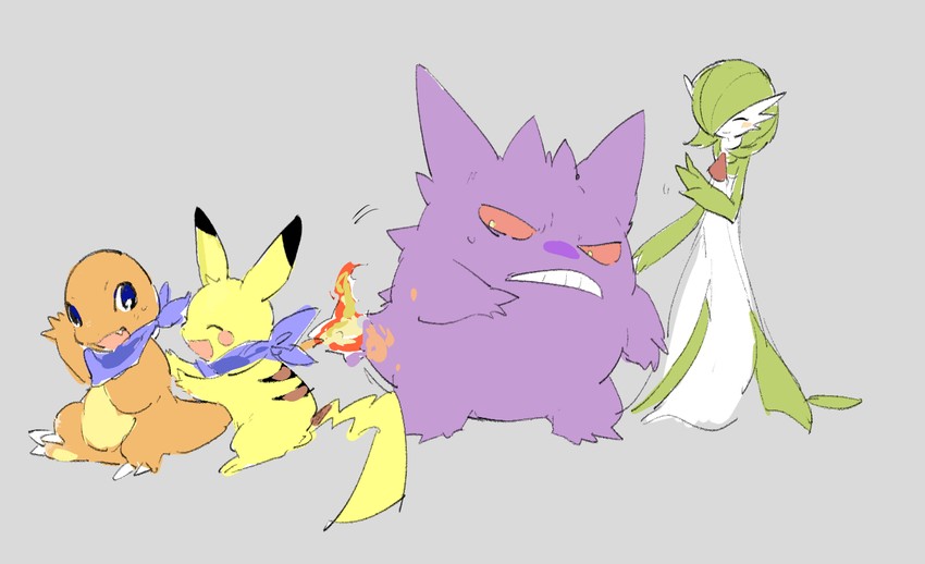 gardevoir, pikachu, gengar, and charmander (pokemon and 2 more) drawn by apios