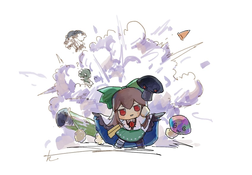 reiuji utsuho, hypno-shroom, zombie, doom-shroom, and cob cannon (touhou and 2 more) drawn by ge_dazuo