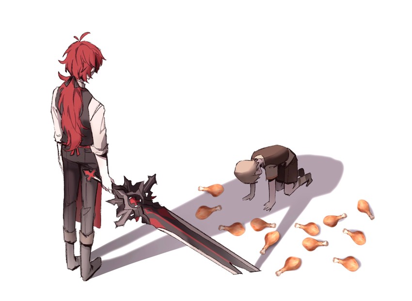 diluc and timmie (genshin impact and 1 more) drawn by dkjr