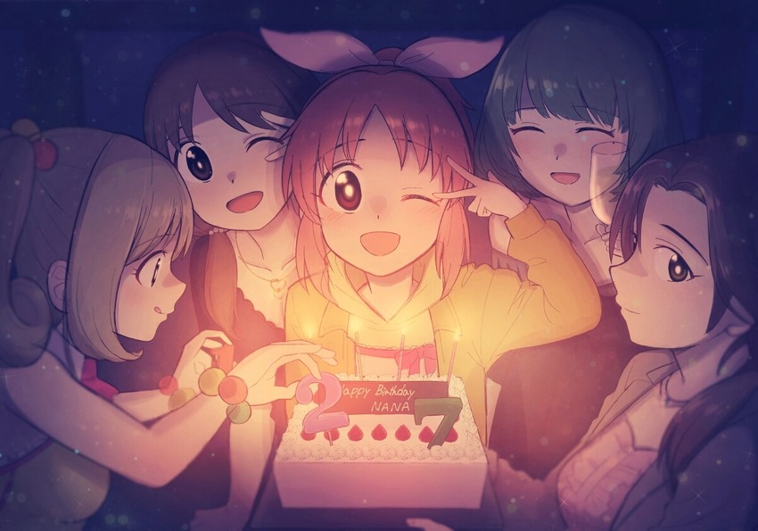 takagaki kaede, abe nana, sato shin, katagiri sanae, and kawashima mizuki (idolmaster and 1 more) drawn by buta_tsuzumi