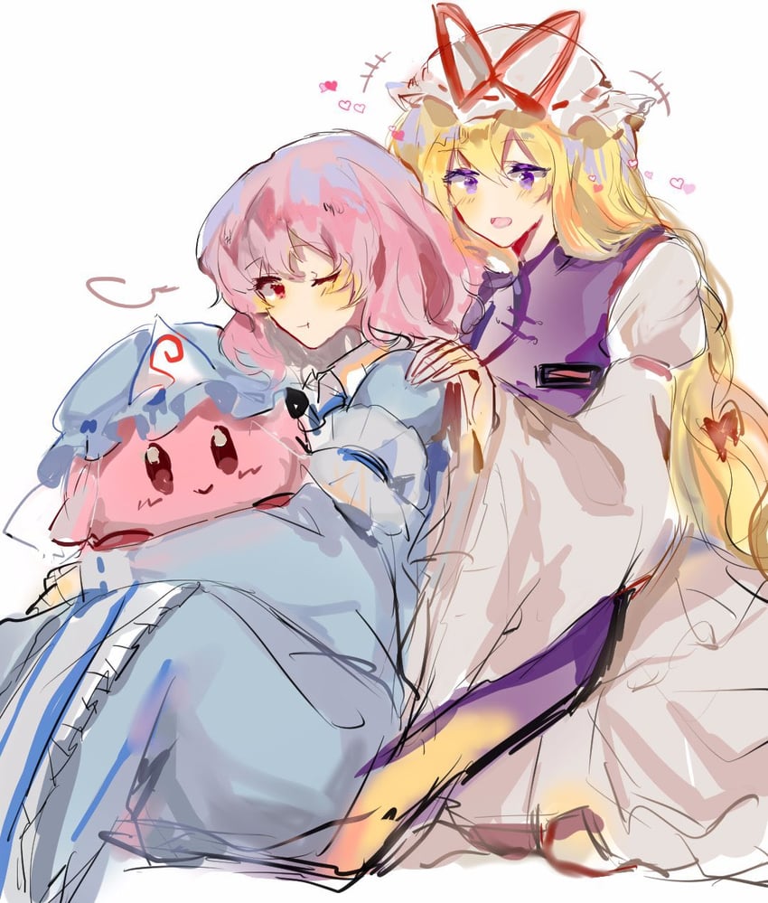 yakumo yukari, saigyouji yuyuko, and kirby (touhou and 1 more) drawn by hu_su