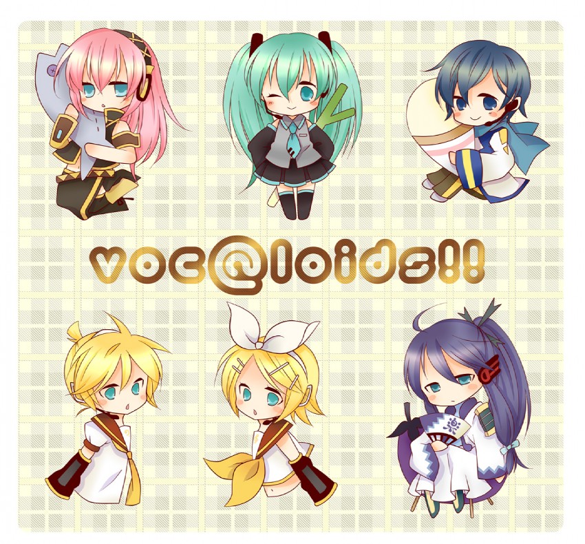 hatsune miku, kagamine rin, kagamine len, megurine luka, kaito, and 1 more (vocaloid) drawn by umeda210