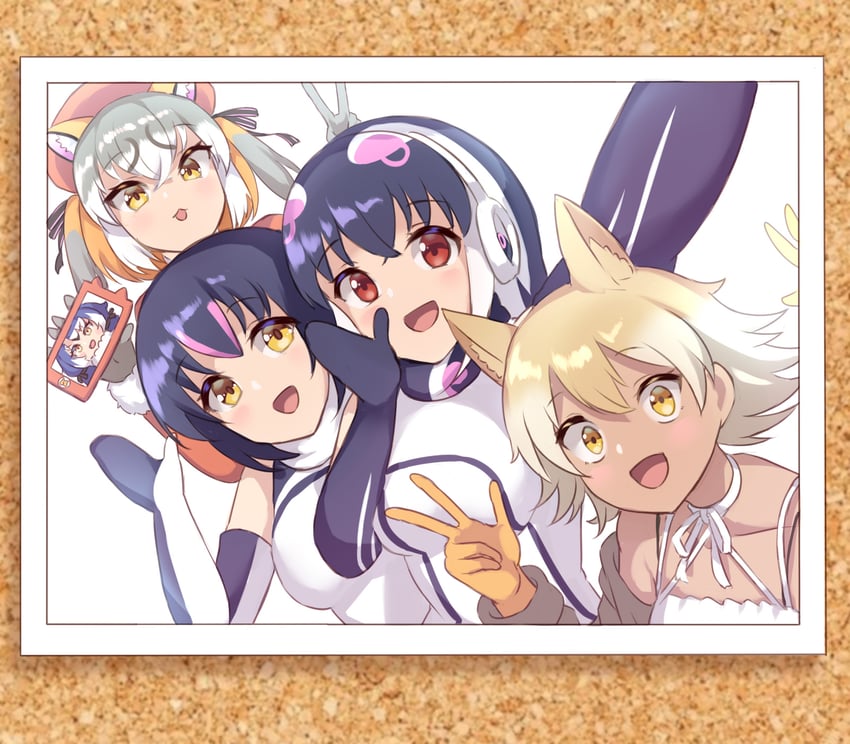 island fox, humboldt penguin, coyote, dire wolf, and african penguin (kemono friends and 1 more) drawn by sawara_noa