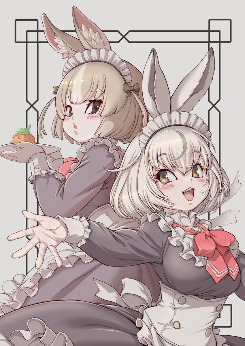 domestic rabbit and ezo mountain hare (kemono friends and 1 more) drawn by kosai_takayuki