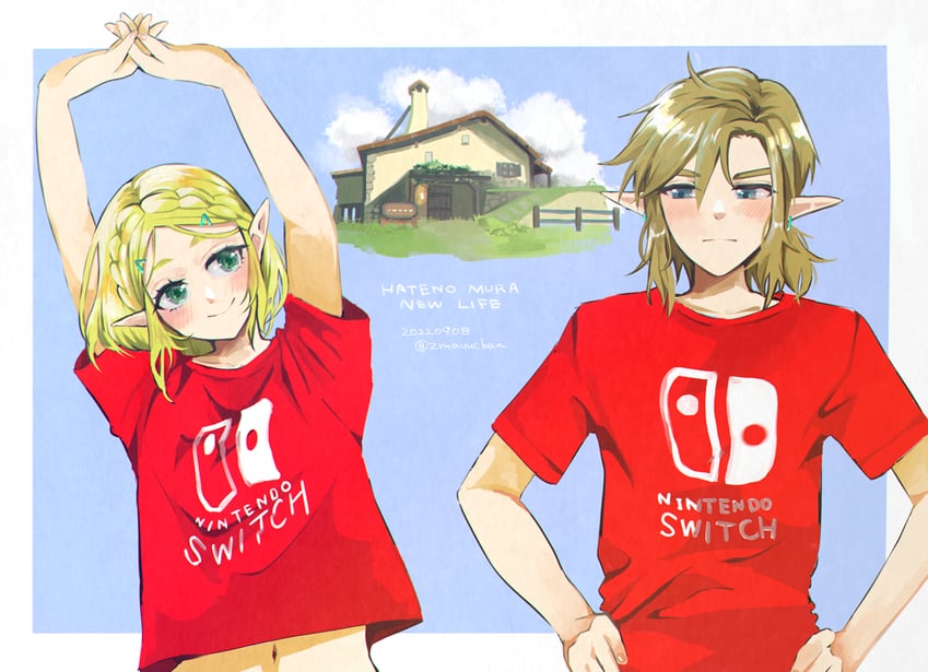 link and princess zelda (the legend of zelda and 1 more) drawn by zmauuchan