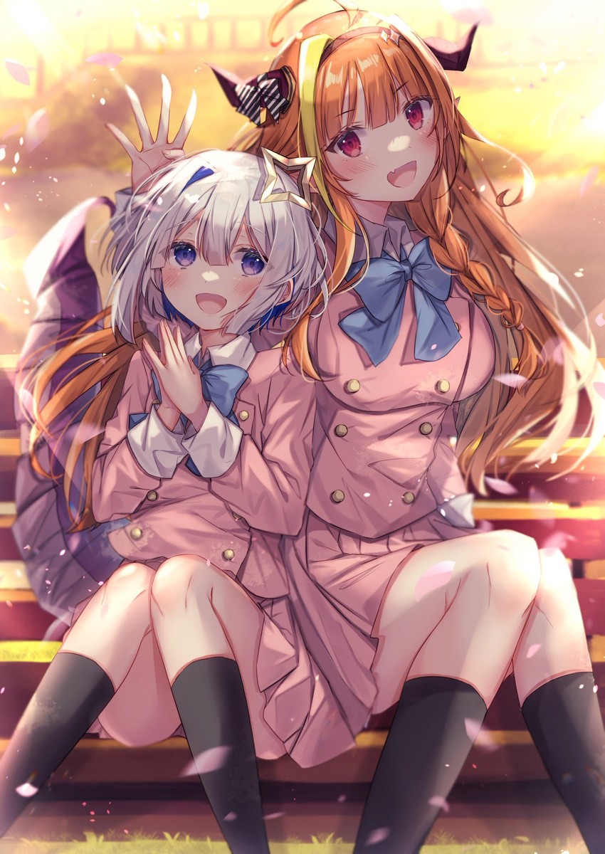 amane kanata and kiryu coco (hololive and 1 more) drawn by sorashima_(117)