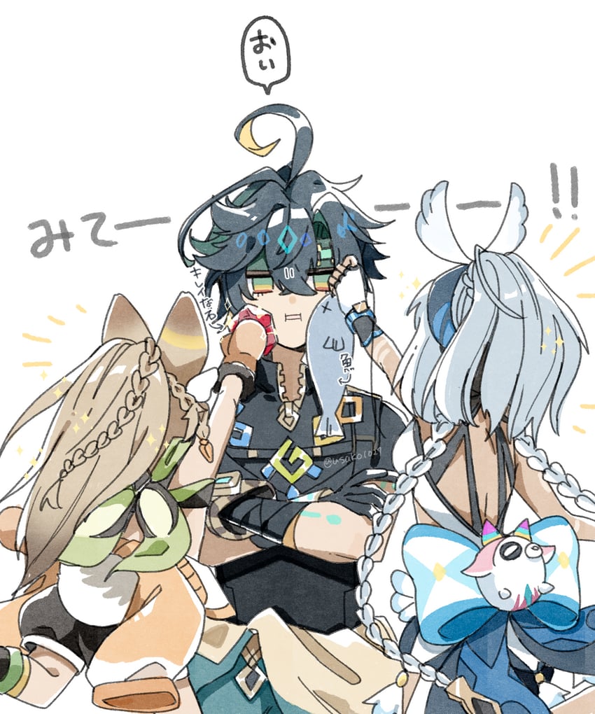 mualani, kinich, and kachina (genshin impact) drawn by usako_(usako1031)