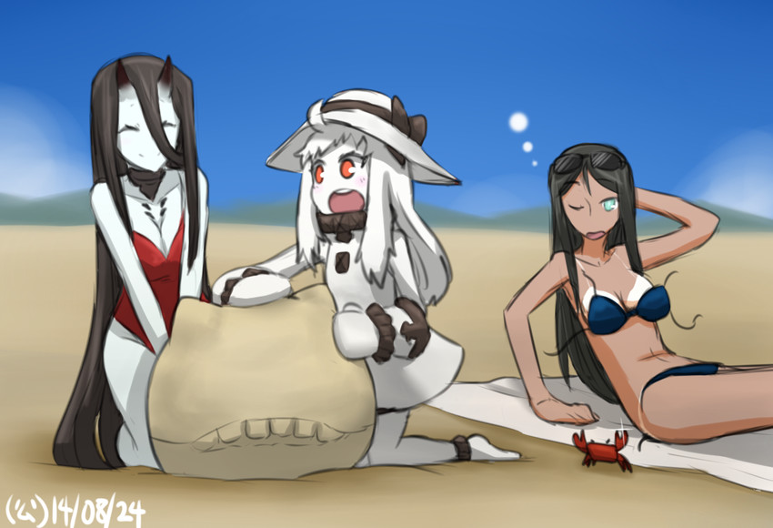 northern ocean princess, battleship princess, and ru-class battleship (kantai collection) drawn by hamu_koutarou