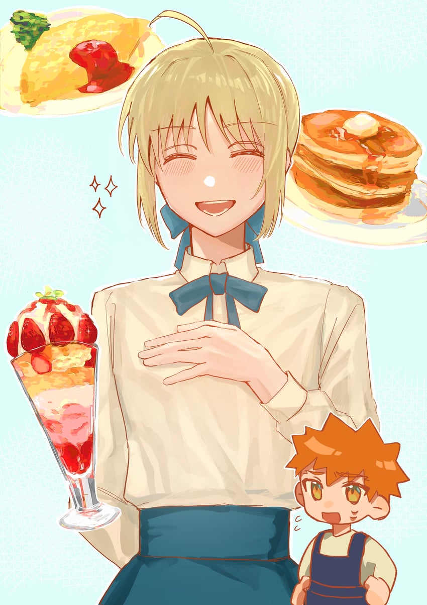 artoria pendragon, saber, and emiya shirou (fate and 1 more) drawn by umeboitarou