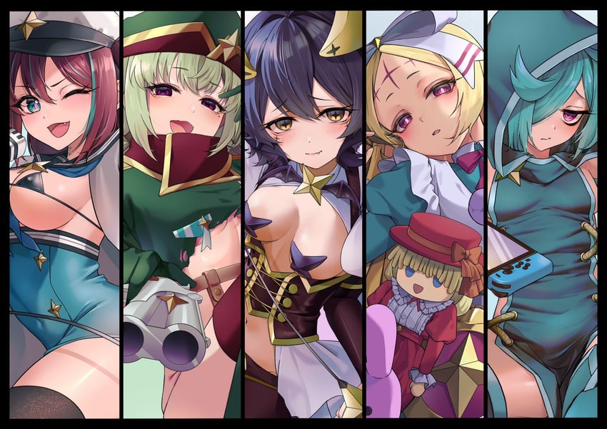 hiiragi utena, magia baiser, araga kiwi, leoparde, morino korisu, and 5 more (mahou shoujo ni akogarete) drawn by purupuru3104