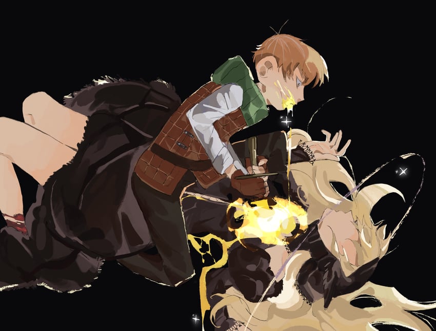 marcille donato and chilchuck tims (dungeon meshi) drawn by springbloombrew
