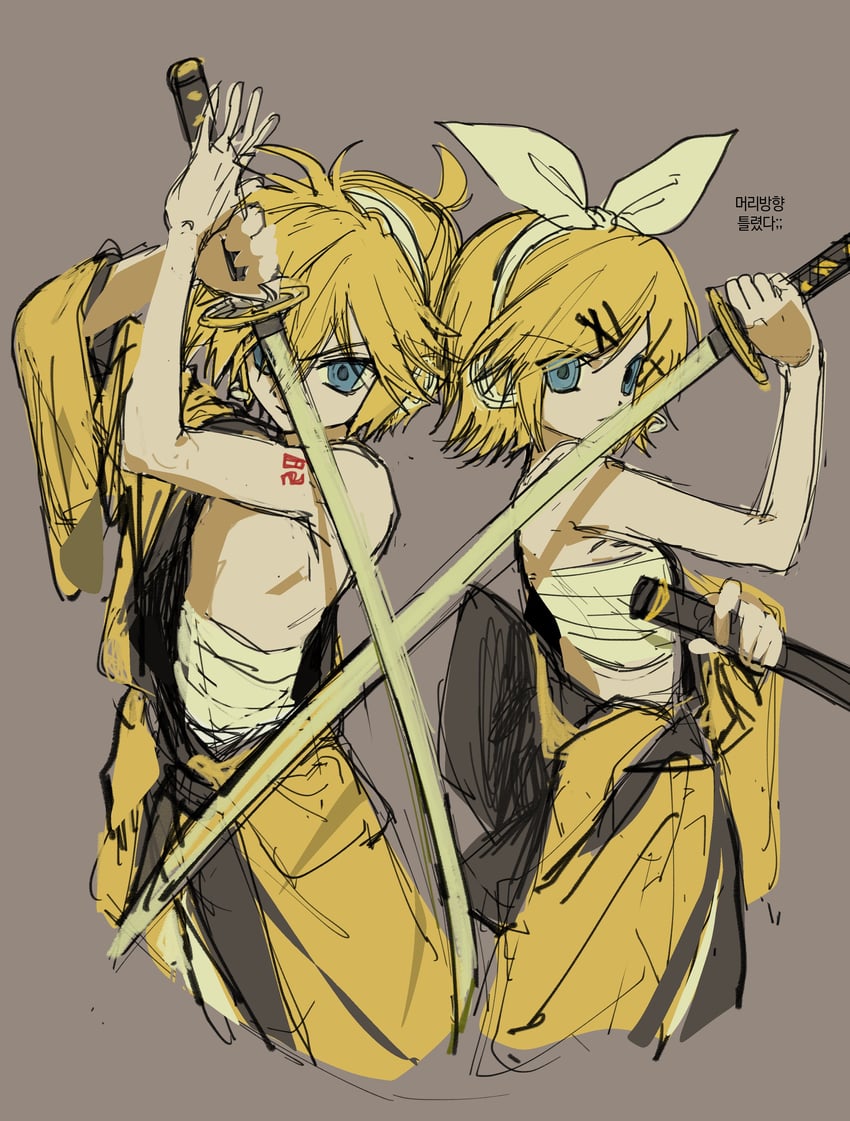 kagamine rin and kagamine len (vocaloid and 1 more) drawn by noisy9p