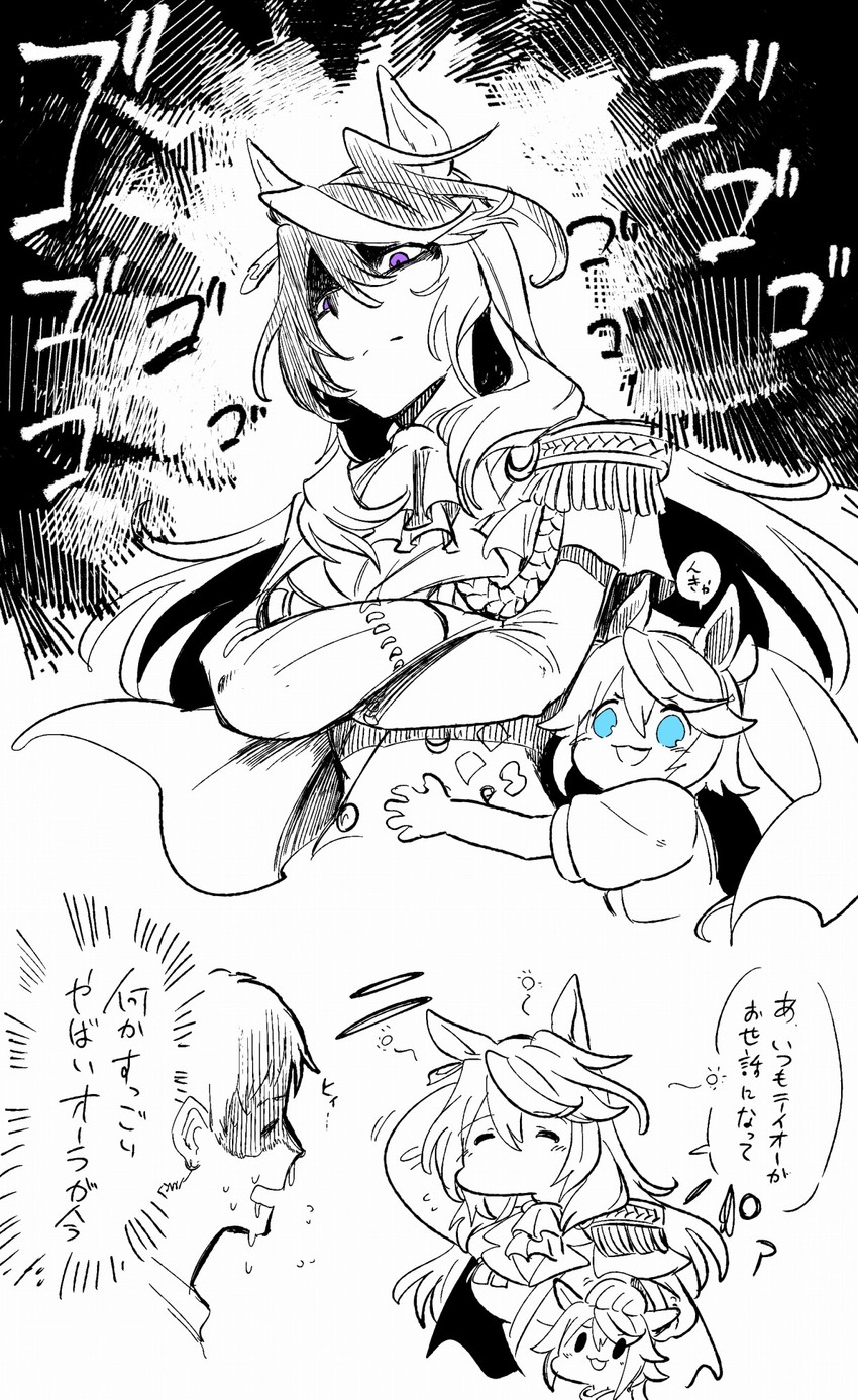 trainer, tokai teio, and symboli rudolf (umamusume) drawn by takatsuki_nato
