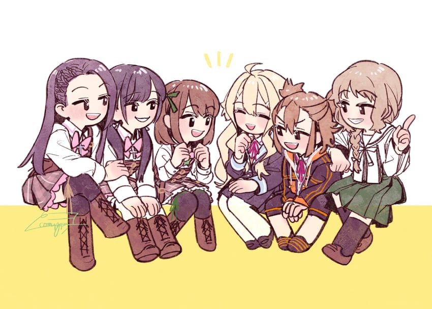 iyojima anzu, saeki julia karen, doi tamako, seto veronica ichika, nosaka jacqueline kazane, and 1 more (assault lily and 2 more) drawn by komuzuka