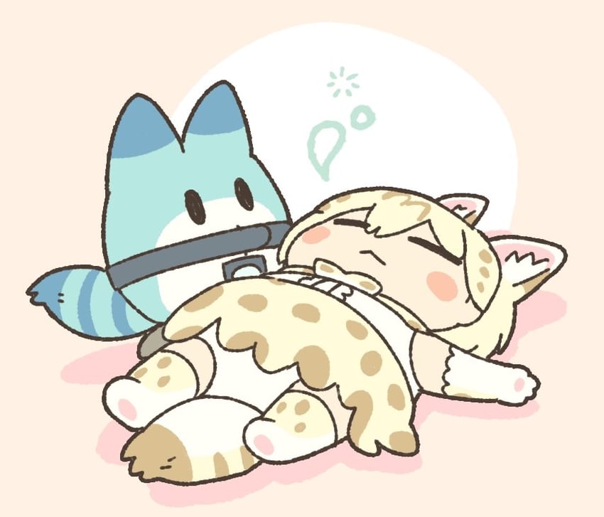 lucky beast and white serval (kemono friends) drawn by kuro_shiro_(kuro96siro46)