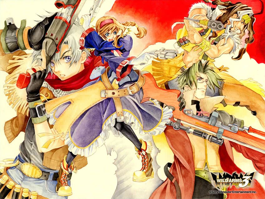 virginia maxwell, jet enduro, gallows carradine, and clive winslett (wild arms and 1 more) drawn by ooba_wakako