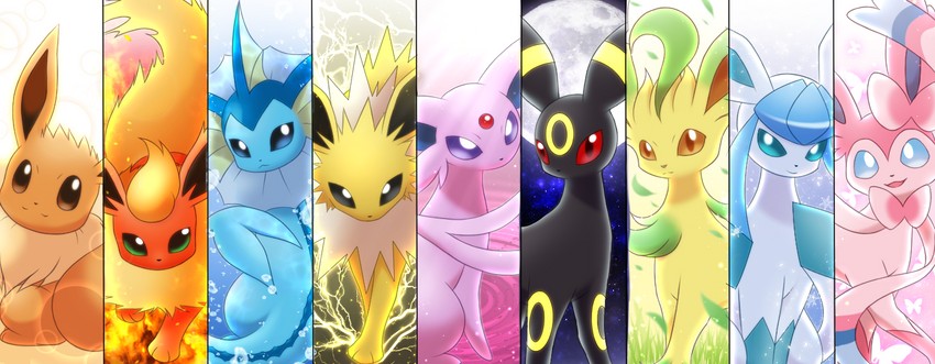 eevee, sylveon, umbreon, glaceon, vaporeon, and 3 more (pokemon) drawn by maiko_(mimi)