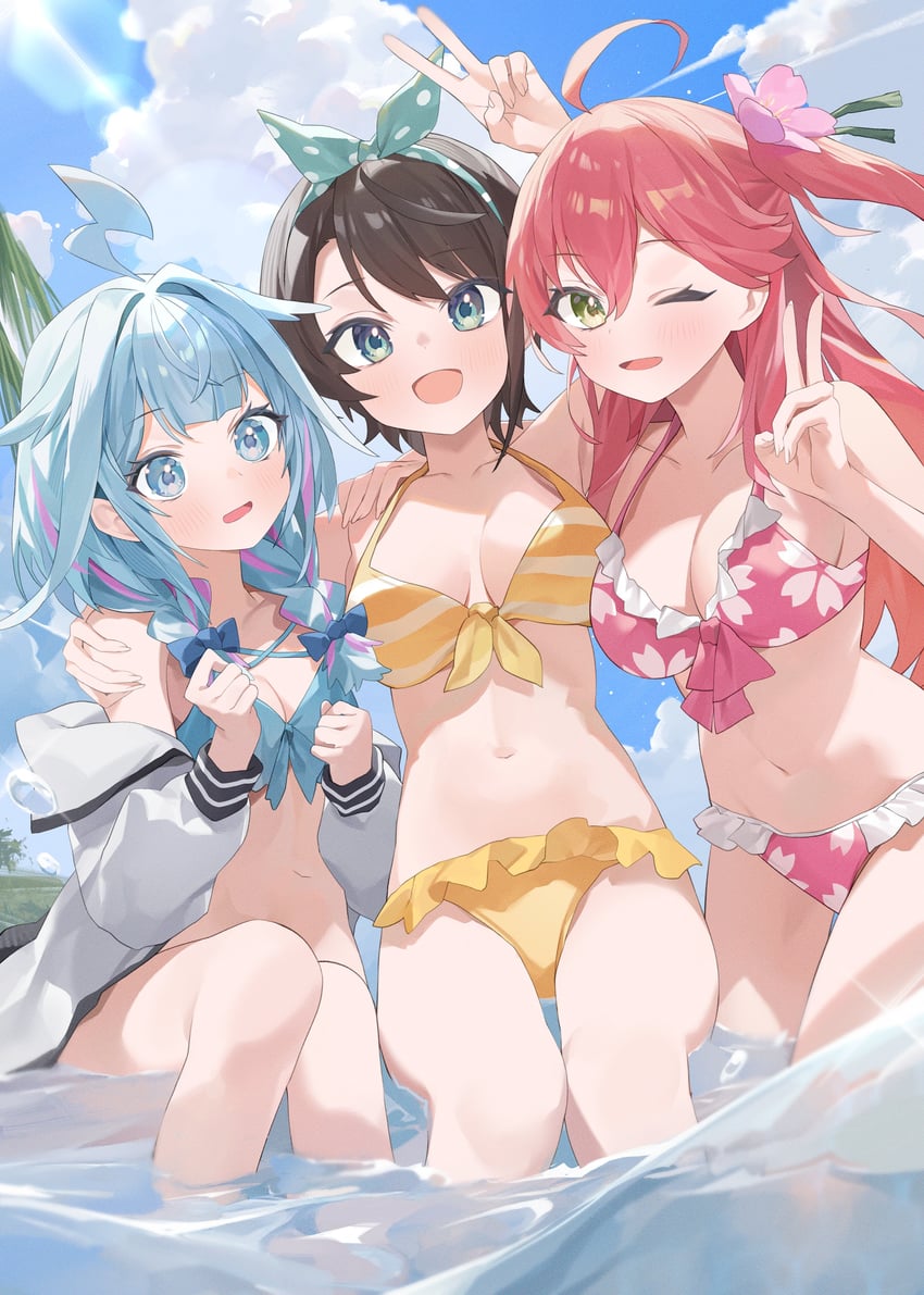 sakura miko, oozora subaru, and mizumiya su (hololive) drawn by nel_dcm