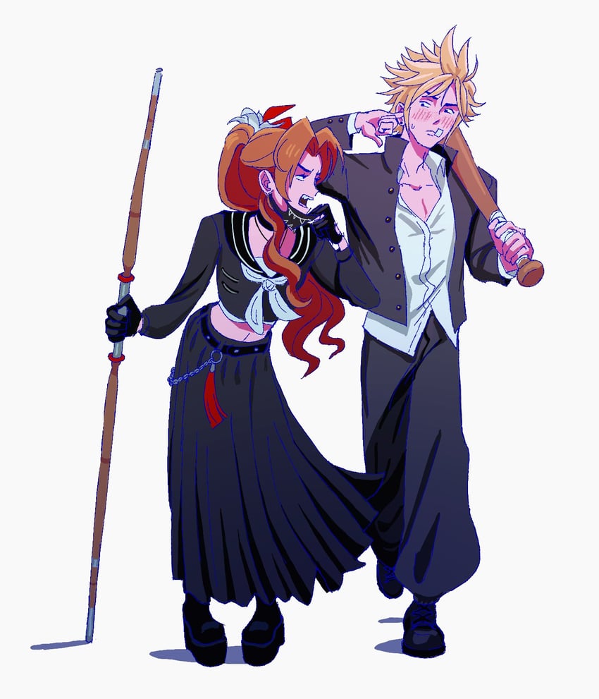 cloud strife and aerith gainsborough (final fantasy and 2 more) drawn by marsocity