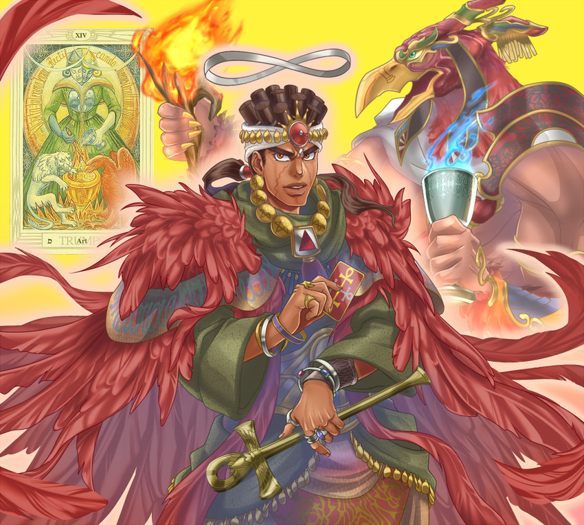 mohammed avdol and magician's red (jojo no kimyou na bouken and 1 more) drawn by higami_akabane