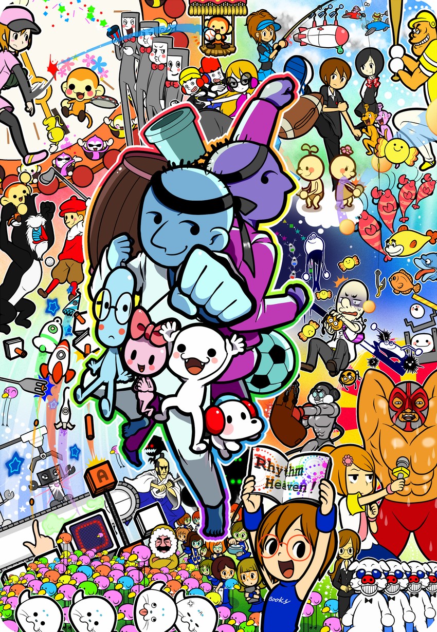 monkey, pitcher, reporter, so'ra, karateka, and 31 more (rhythm tengoku and 1 more) drawn by tendoshi