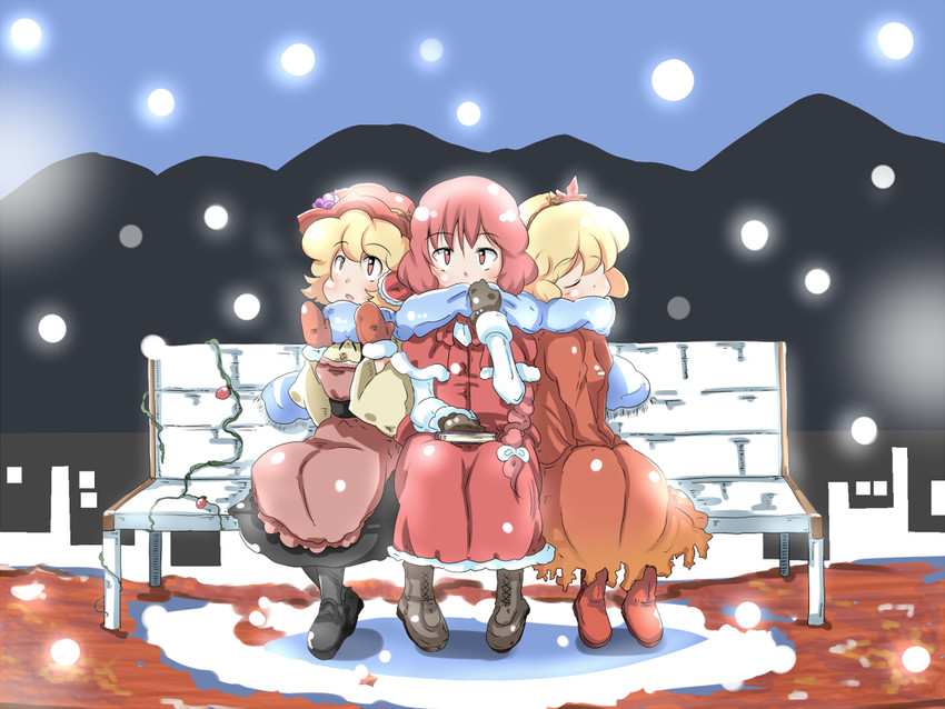 aki minoriko, aki shizuha, and okazaki yumemi (touhou) drawn by kikurage_(sugi222)