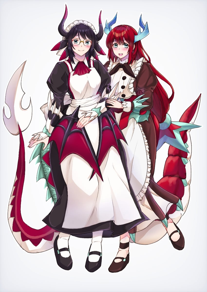 kitchen dragonmaid and house dragonmaid (yu-gi-oh!) drawn by exiledawn