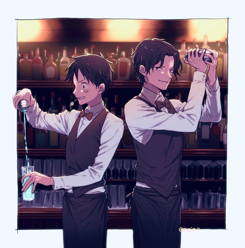 monkey d. luffy and portgas d. ace (one piece) drawn by tsuyu_(gunjooo9)