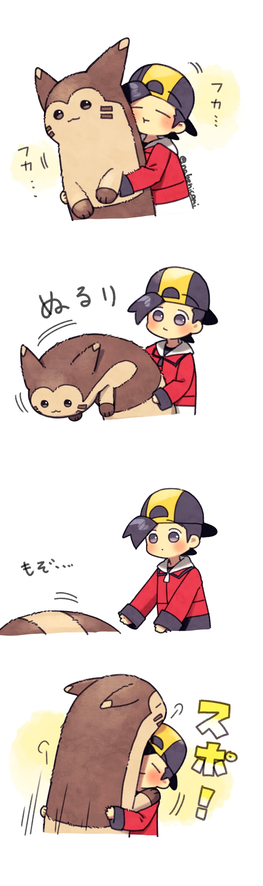 ethan and furret (pokemon and 1 more) drawn by nabenko