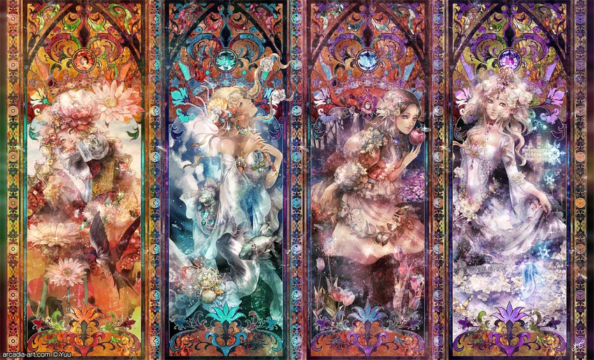 snow white, cinderella, the little mermaid, and thumbelina (original and 3 more) drawn by yuu_(arcadia)