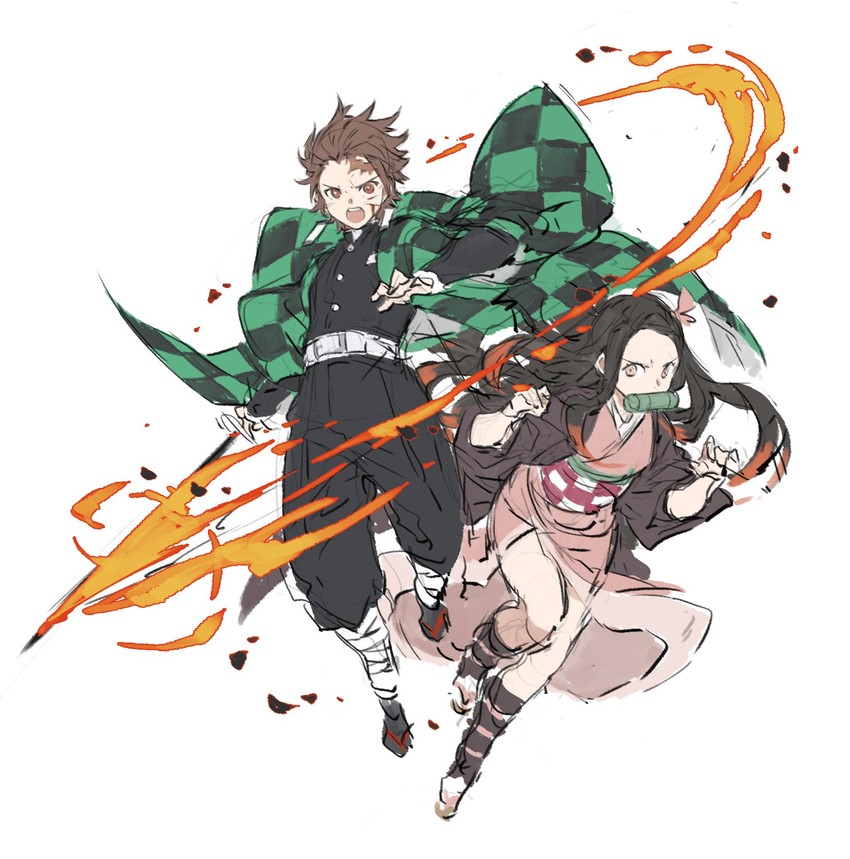kamado nezuko and kamado tanjirou (kimetsu no yaiba) drawn by papajay_(jennygin2)
