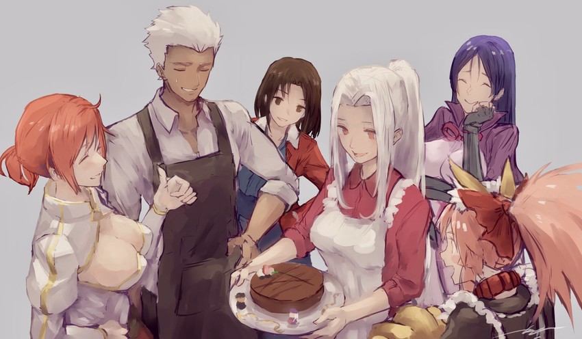 tamamo, archer, minamoto no raikou, tamamo cat, ryougi shiki, and 2 more (fate and 5 more) drawn by kouzuki_kei