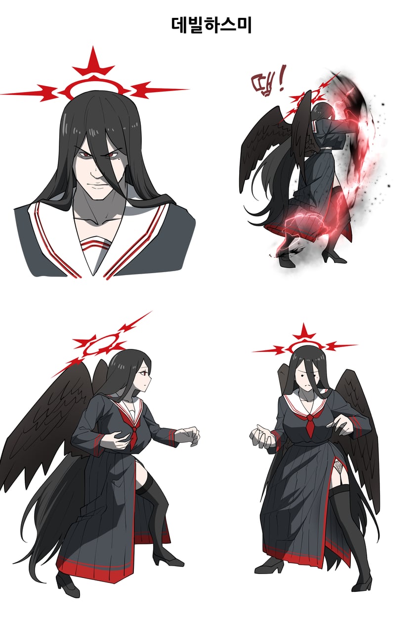 hasumi, kazama jin, and devil jin (blue archive and 2 more) drawn by easel_(djeasel)