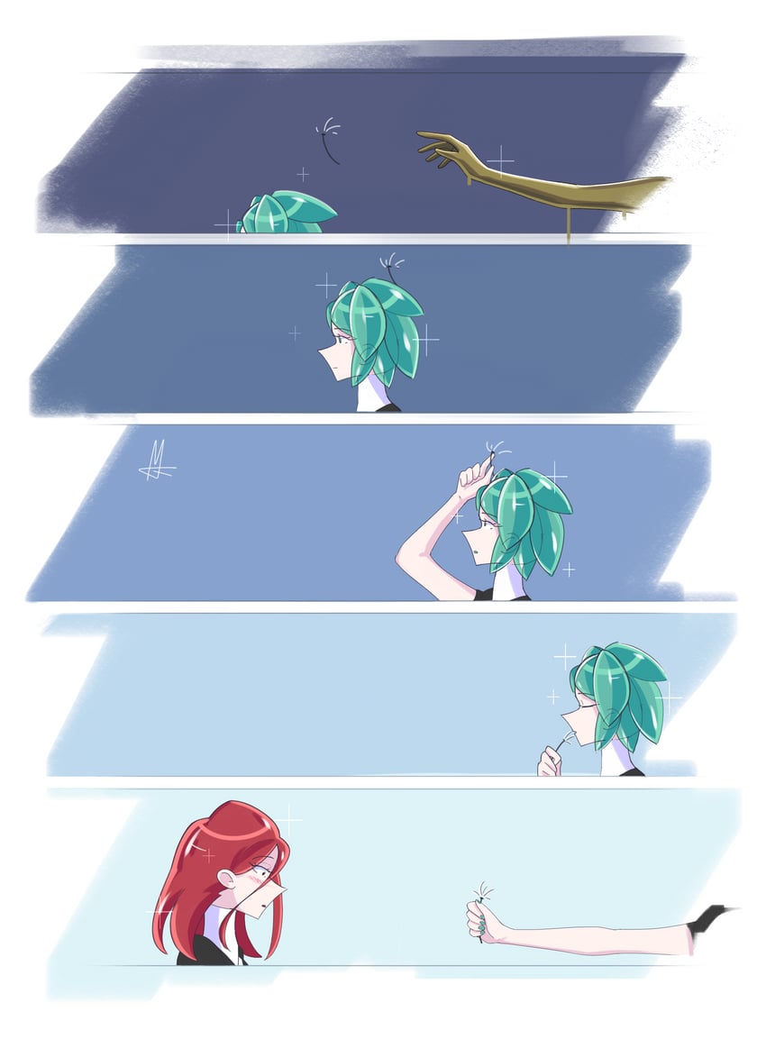 phosphophyllite and cinnabar (houseki no kuni) drawn by m_ur_i