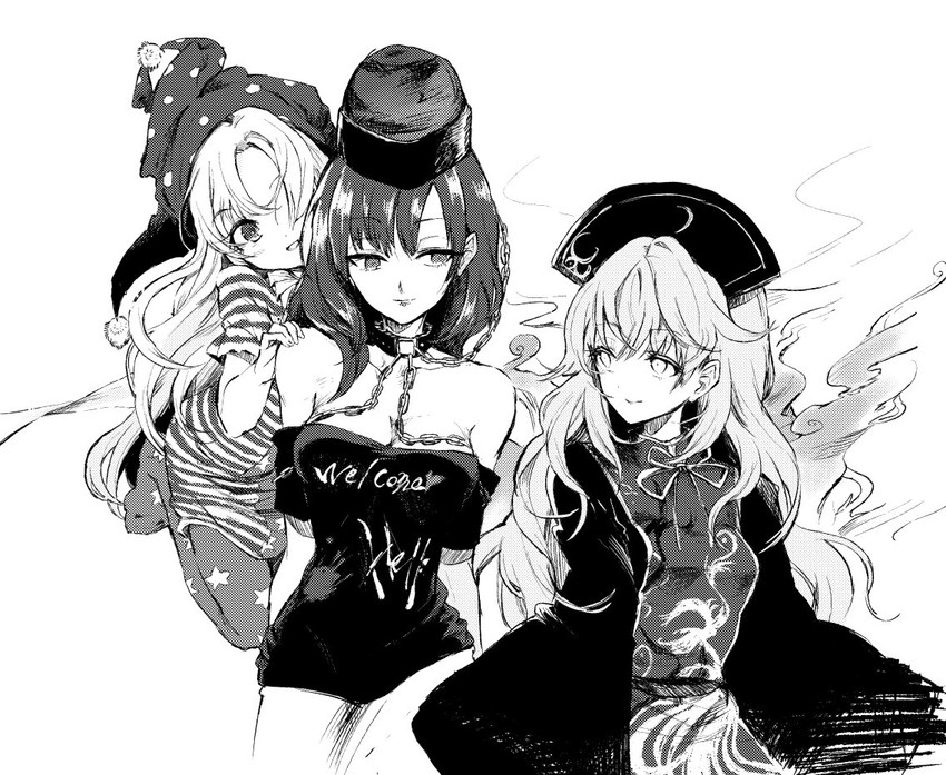 clownpiece, junko, and hecatia lapislazuli (touhou) drawn by hisona_(suaritesumi)