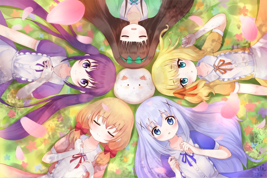 kafuu chino, hoto cocoa, kirima syaro, tedeza rize, and ujimatsu chiya (gochuumon wa usagi desu ka?) drawn by chie_(wendy9537)
