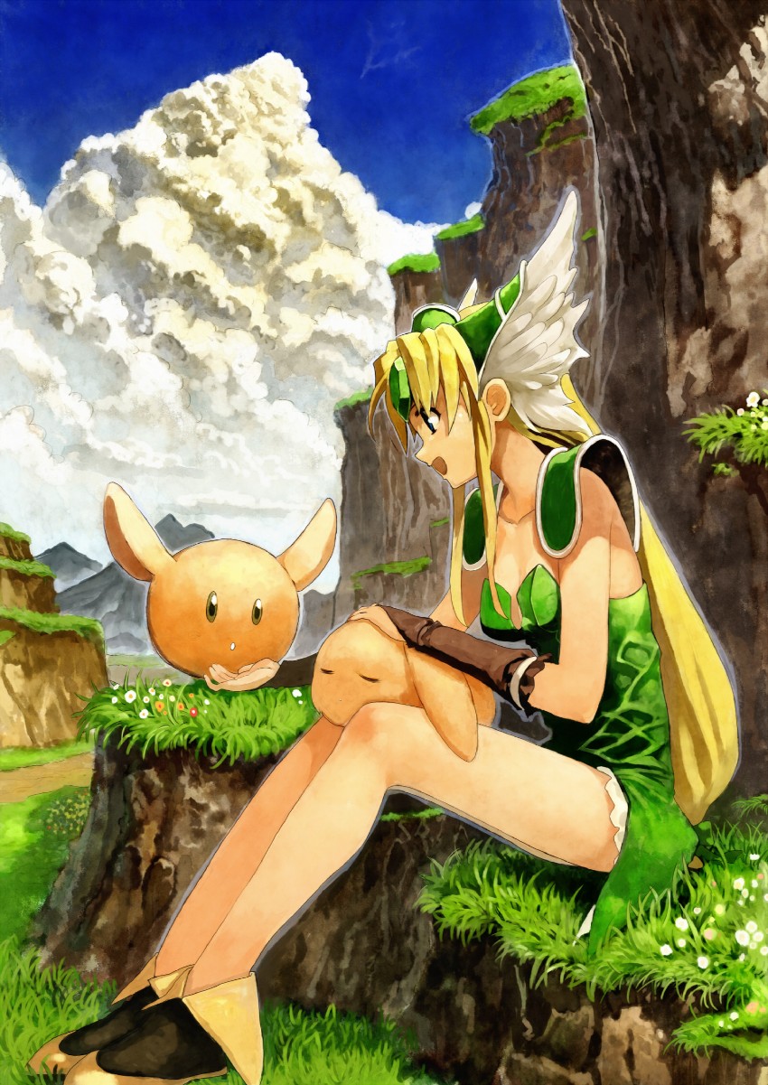 riesz and rabite (seiken densetsu and 1 more) drawn by bob_(biyonbiyon)