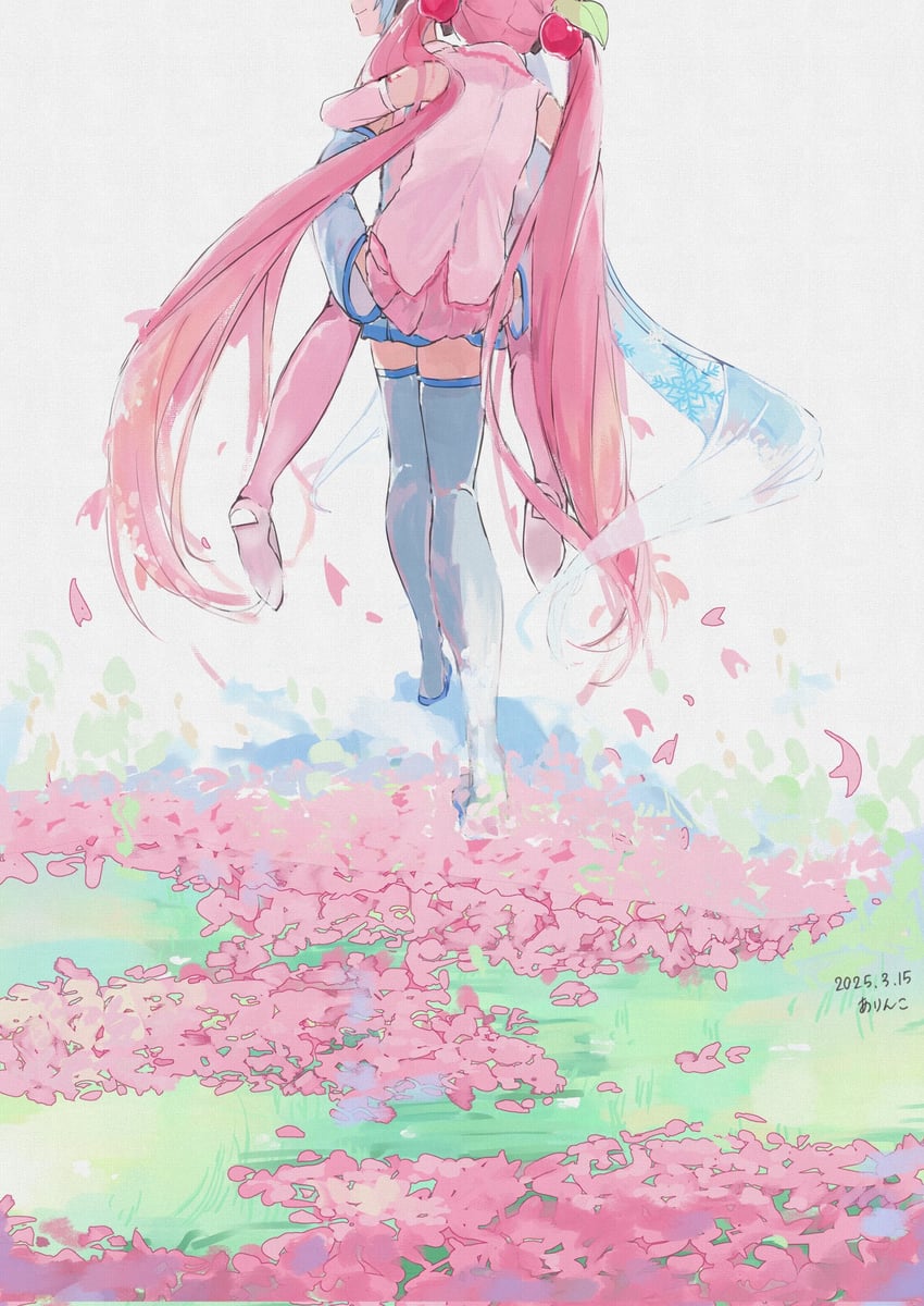 hatsune miku, yuki miku, and sakura miku (vocaloid) drawn by awayaarinko