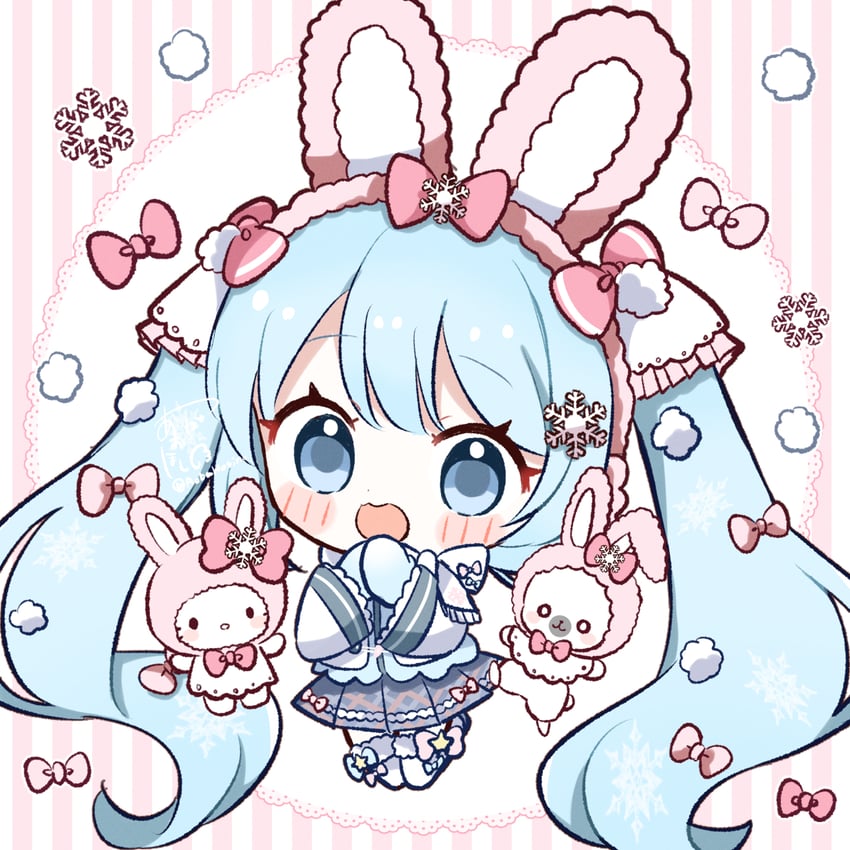 hatsune miku, yuki miku, hello kitty, and rabbit yukine (vocaloid and 2 more) drawn by aobahosino
