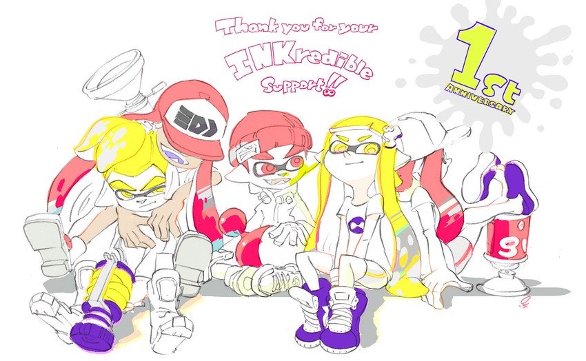 inkling player character, inkling girl, and inkling boy (splatoon and 1 more) drawn by inoue_seita
