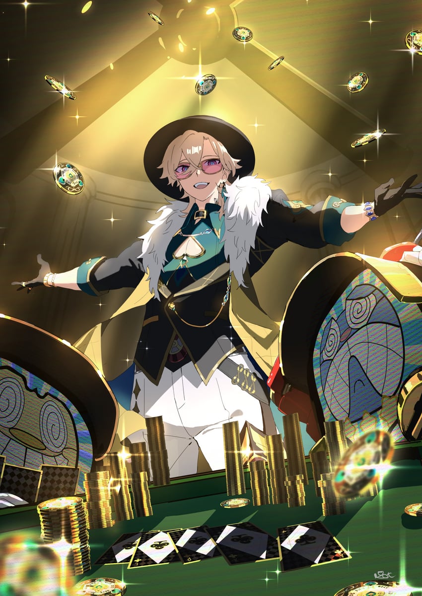 aventurine and dreamjolt troupe's mr. domescreen (honkai and 1 more) drawn by pirohi_(pirohi214)