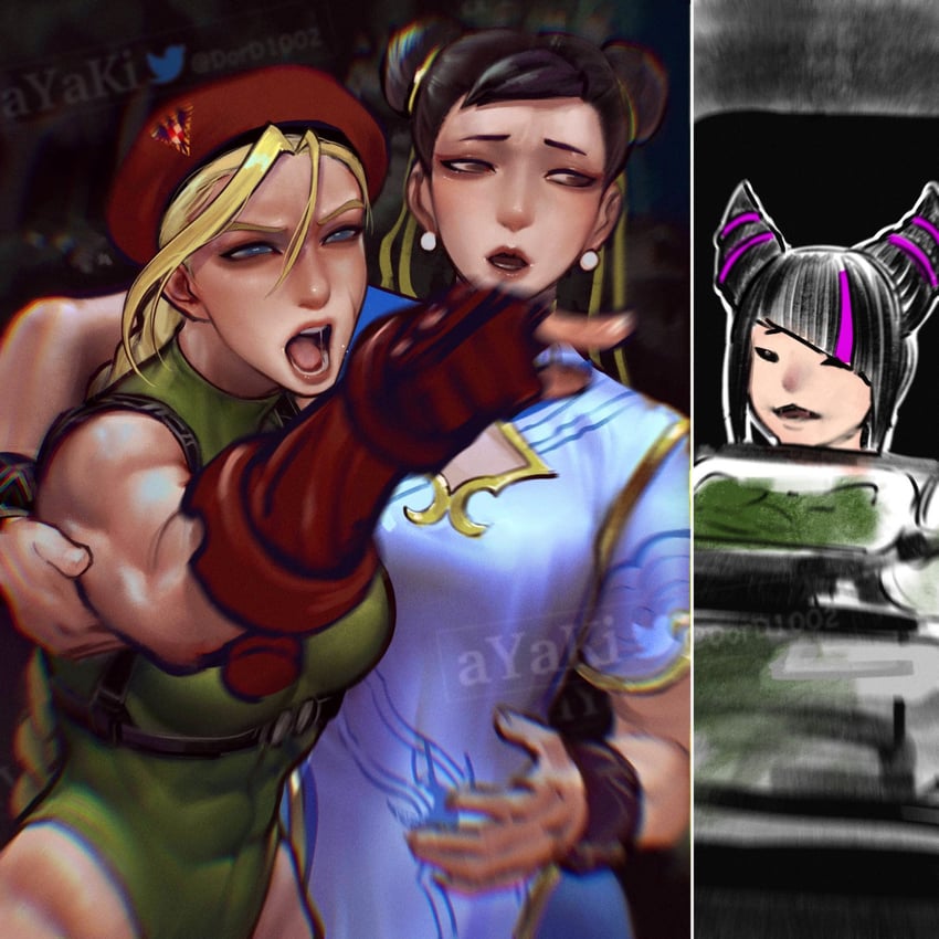 chun-li, cammy white, and han juri (street fighter and 1 more) drawn by ayaki_blade