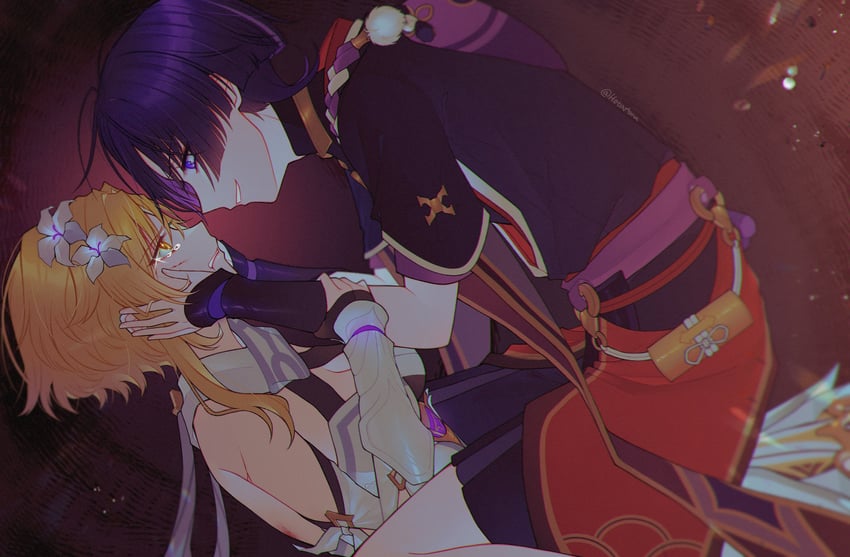 lumine and scaramouche (genshin impact) drawn by amano_hotaru_(hotaama)