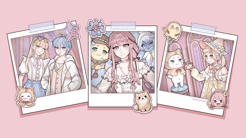 nikki, momo, perfect start, floof, giroda, and 4 more (nikki and 1 more) drawn by nxnjakat