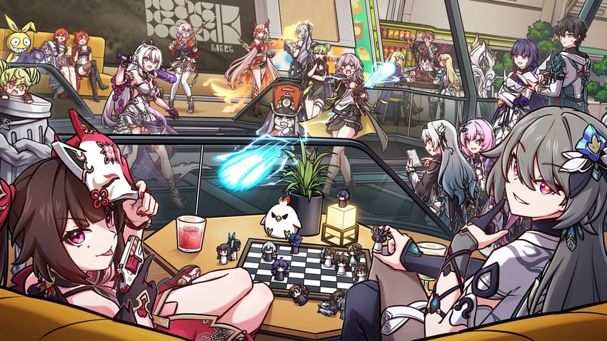 trailblazer, firefly, stelle, elysia, kiana kaslana, and 27 more (honkai and 2 more) drawn by mhunter_45