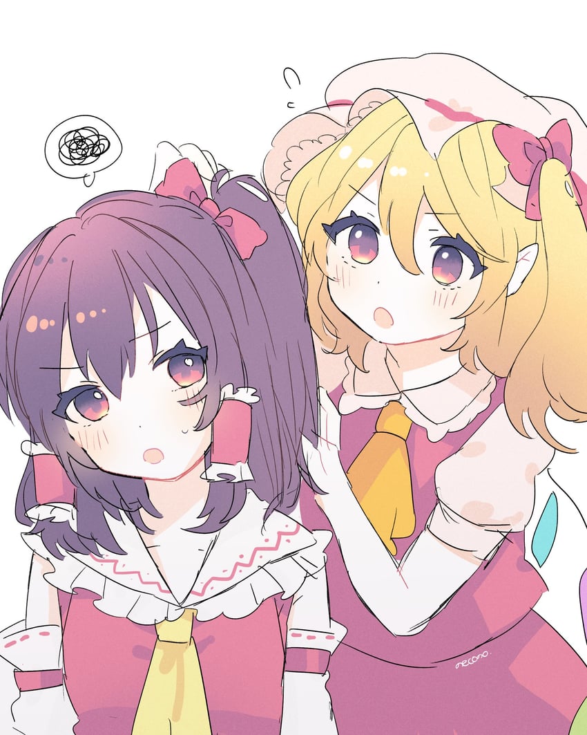 hakurei reimu and flandre scarlet (touhou) drawn by necono_(nyu6poko)