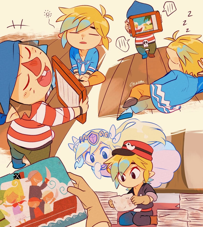 link, princess zelda, toon link, toon zelda, tetra, and 1 more (the legend of zelda and 2 more) drawn by tokuura